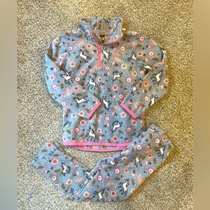 Nano Kids Gray Floral Unicorn Fleece Matching Set with Pink Trim